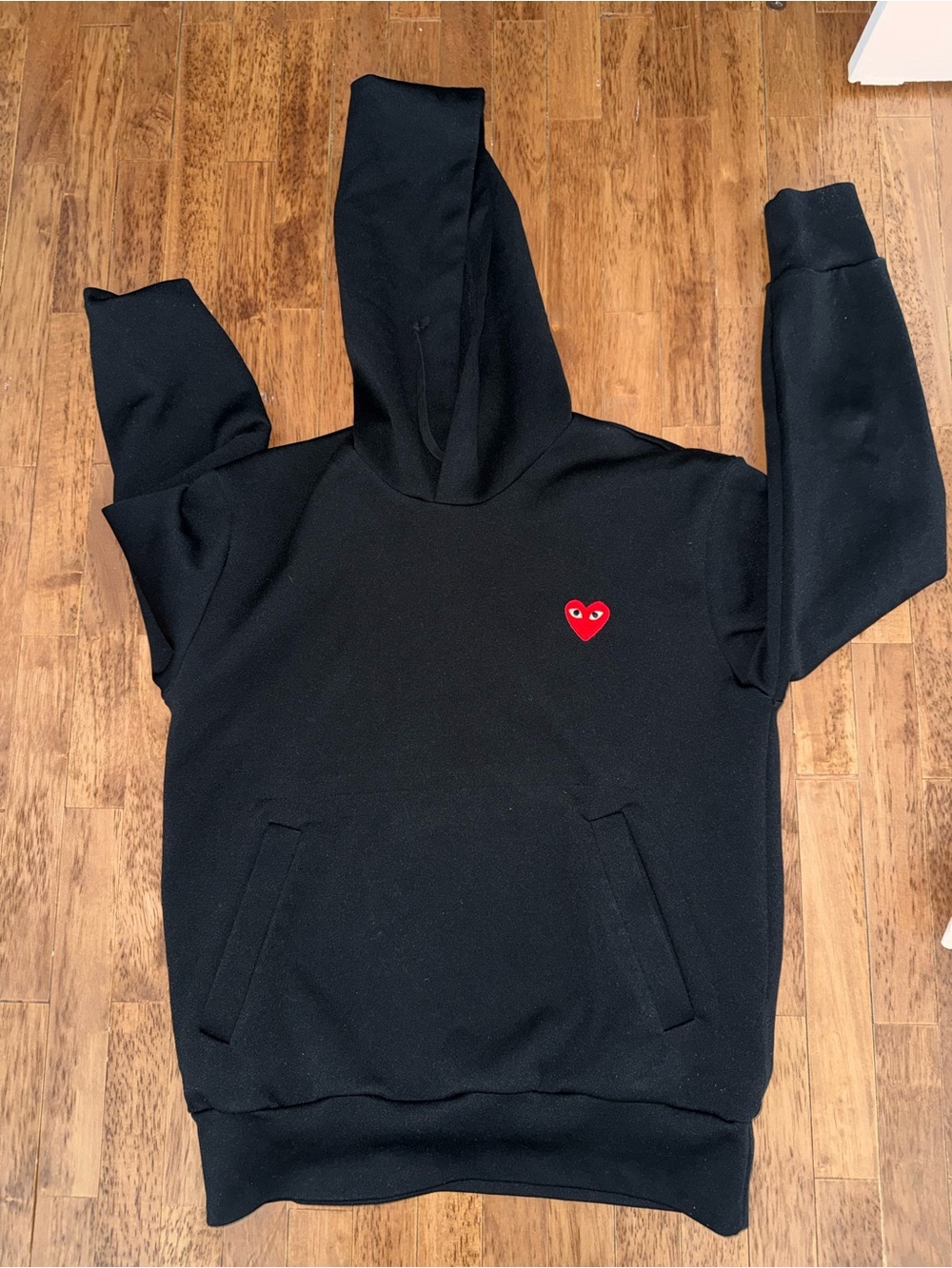 Comme des Garcons Black Hoodie with Red Heart Logo